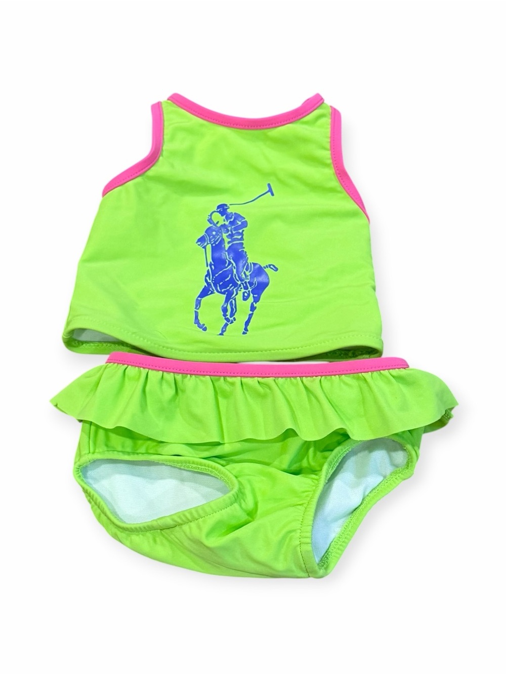 Ralph Lauren,  Lime Green & Hot Pink Ruffle Two-Piece Swim Set, Size 9 months